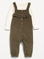 Long-Sleeve Cozy-Knit T-Shirt and Corduroy Overalls Set for Baby