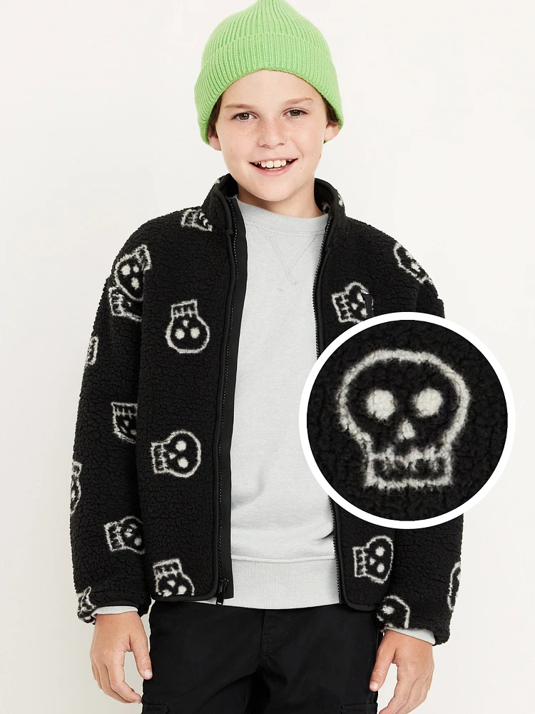 Printed Full-Zip Sherpa Jacket for Boys