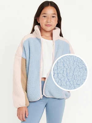 Oversized Color-Block Sherpa Zip Jacket for Girls