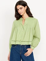 Swiss Dot Button-Down Pintuck Top