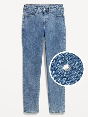 High-Waisted OG Straight Rhinestone-Embellished Ankle Jeans