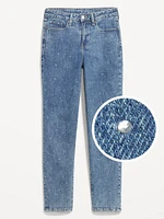 High-Waisted OG Straight Rhinestone-Embellished Ankle Jeans