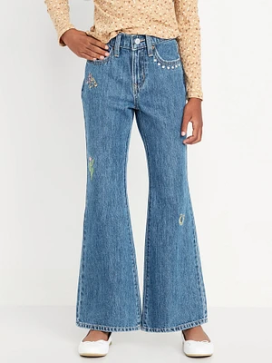 High-Waisted Super Baggy Embroidered Flare-Leg Jeans for Girls