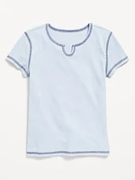 Fitted Short-Sleeve Ribbed T-Shirt for Girls