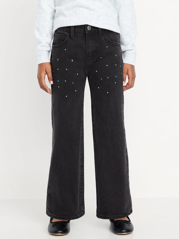 High-Waisted Baggy Studded Flare-Leg Jeans for Girls