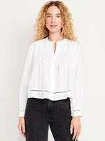 Swiss Dot Button-Down Pintuck Top