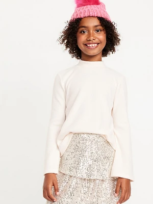 Cozy Mock-Neck Bell-leeve Ribbed Top for Girls