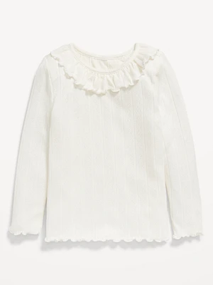 Long-Sleeve Ruffle-Trim Pointelle-Knit Top for Toddler Girls
