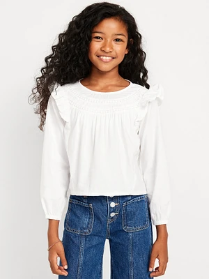 ong-Sleeve Ruffle-Trim Top for Girls