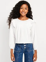 ong-Sleeve Ruffle-Trim Top for Girls