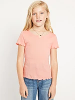 Short-Sleeve Lettuce-Edge T-Shirt for Girls