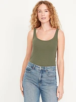 First-Layer Ribbed Scoop-Neck Tank Top