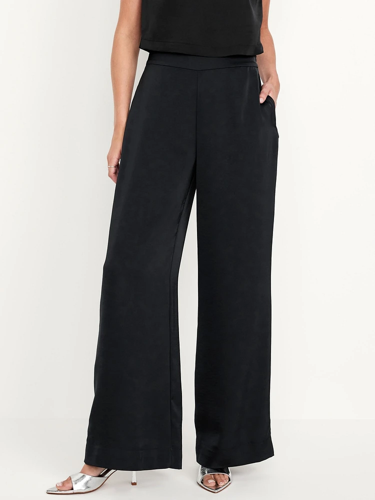 High-Waisted Satin Super Wide-Leg Pants