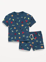 Printed Waffle-Knit Top and Shorts Set for Baby