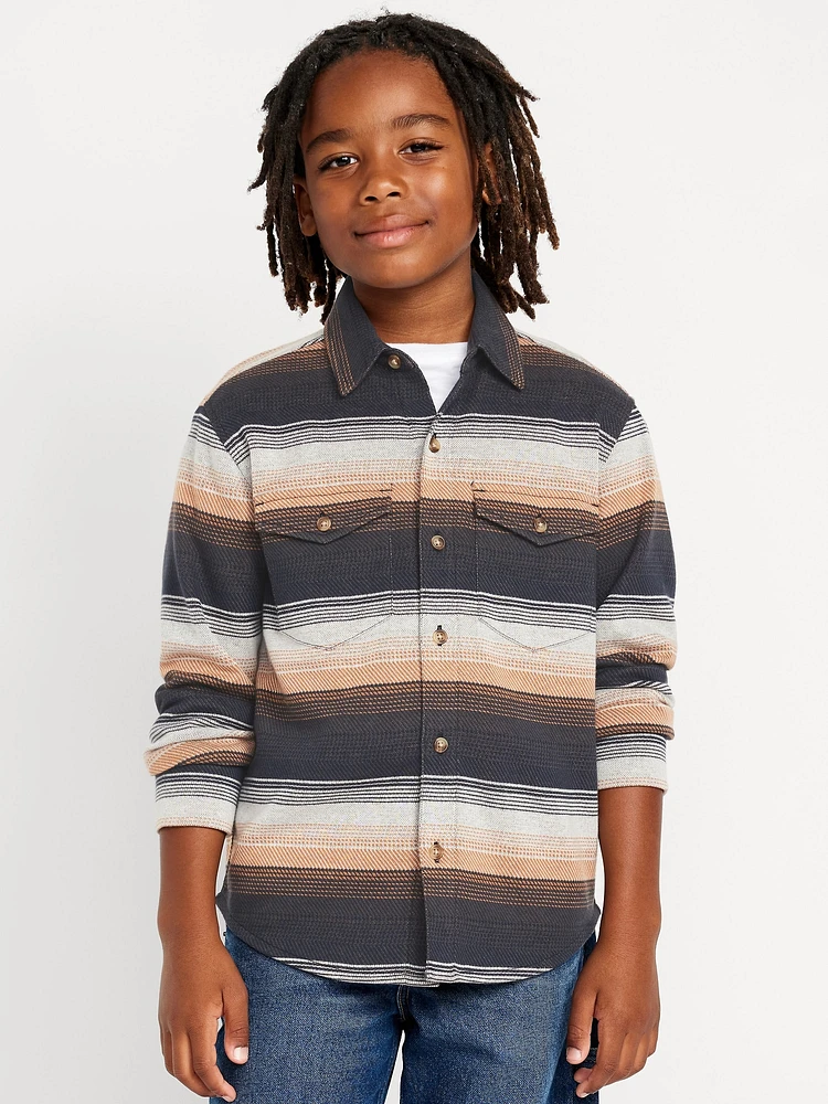 Printed Long-Sleeve Jacquard-Knit Pocket Shirt for Boys