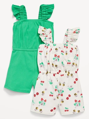 Sleeveless Ruffle-Trim One-Piece Romper 2-Pack for Toddler Girls