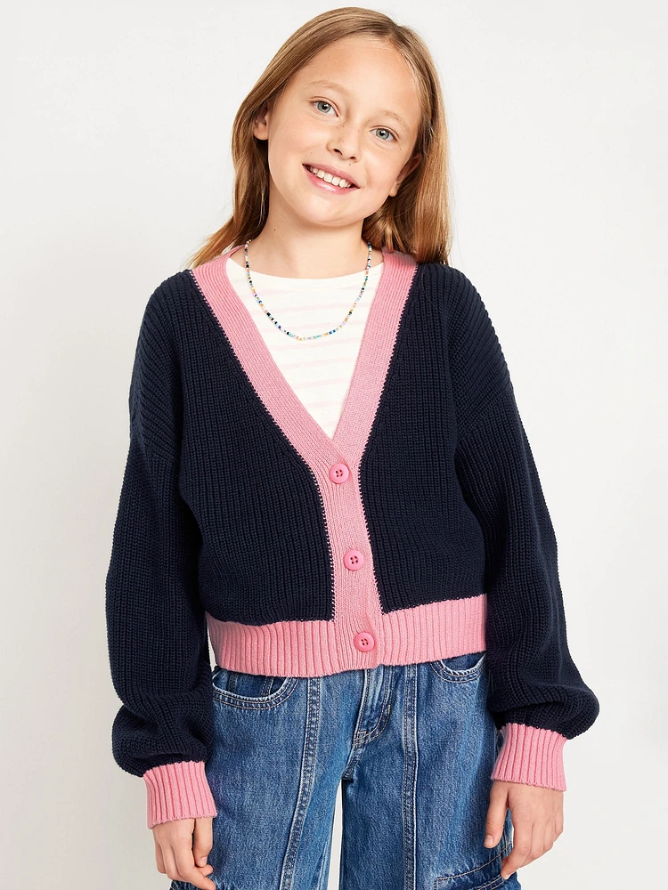 Printed Button-Front Cardigan Sweater for Girls