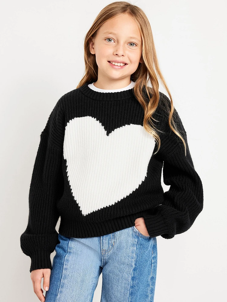 SoSoft Long-Sleeve Heart-Print Sweater for Girls