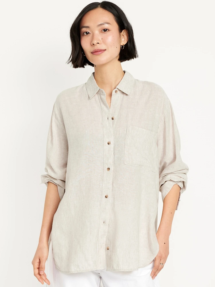 Loose Button-Down Linen-Blend Shirt