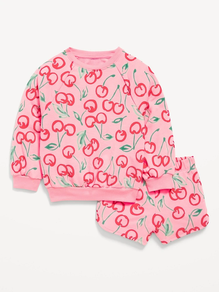 Printed French Terry Sweatshirt and Shorts Set for Toddler Girls