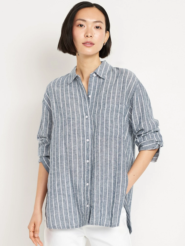 Button-Down Linen-Blend Striped Shirt