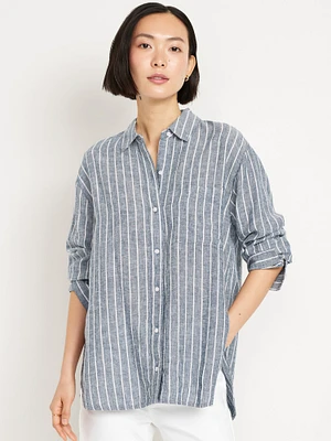 Button-Down Linen-Blend Striped Shirt