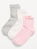 3-Pack Solid Pointelle Crew Socks for Women