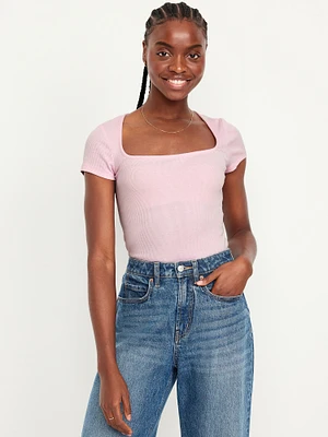 Ribbed Square-Neck T-Shirt