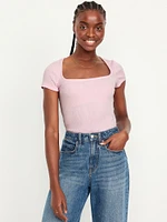 Ribbed Square-Neck T-Shirt