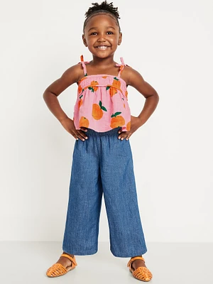 Sleeveless Printed Top and Wide-Leg Pants Set for Toddler Girls