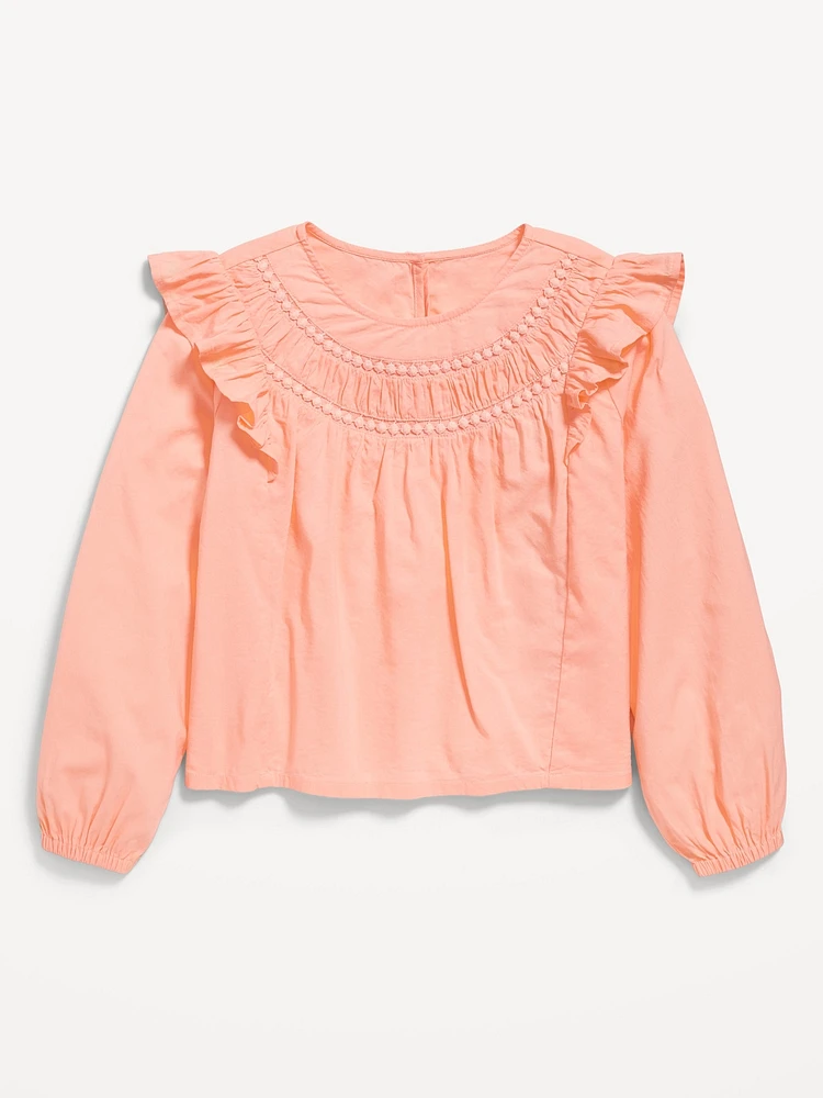 ong-Sleeve Ruffle-Trim Top for Girls