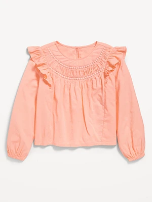 ong-Sleeve Ruffle-Trim Top for Girls