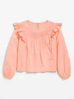 ong-Sleeve Ruffle-Trim Top for Girls