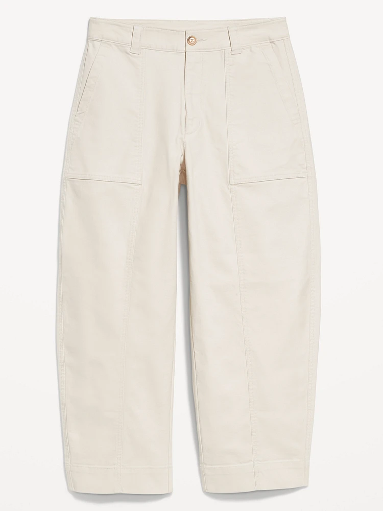 High-Waisted Canvas Barrel-Leg Pants