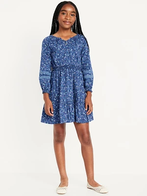 Printed Long-Sleeve Fit and Flare Dress for Girls