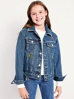 Oversized Embroidered Jean Trucker Jacket for Girls