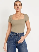 Ribbed Square-Neck T-Shirt