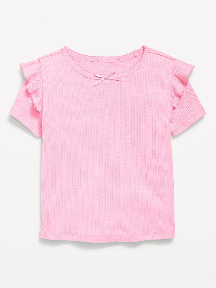 Fitted Ruffle-Trim Rib-Knit Top for Toddler Girls