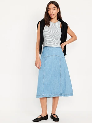 Mid-Rise Jean Midi Skirt