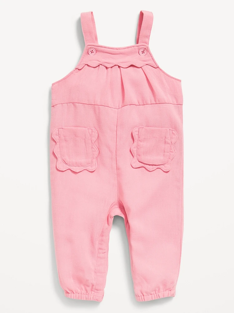 Scallop-Trim Overalls for Baby