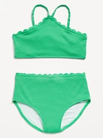 Textured Strappy Halter Bikini Swim Set for Girls