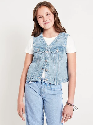 Cropped Button-Front Jean Vest for Girls