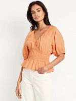 Smocked V-Neck Peplum Top