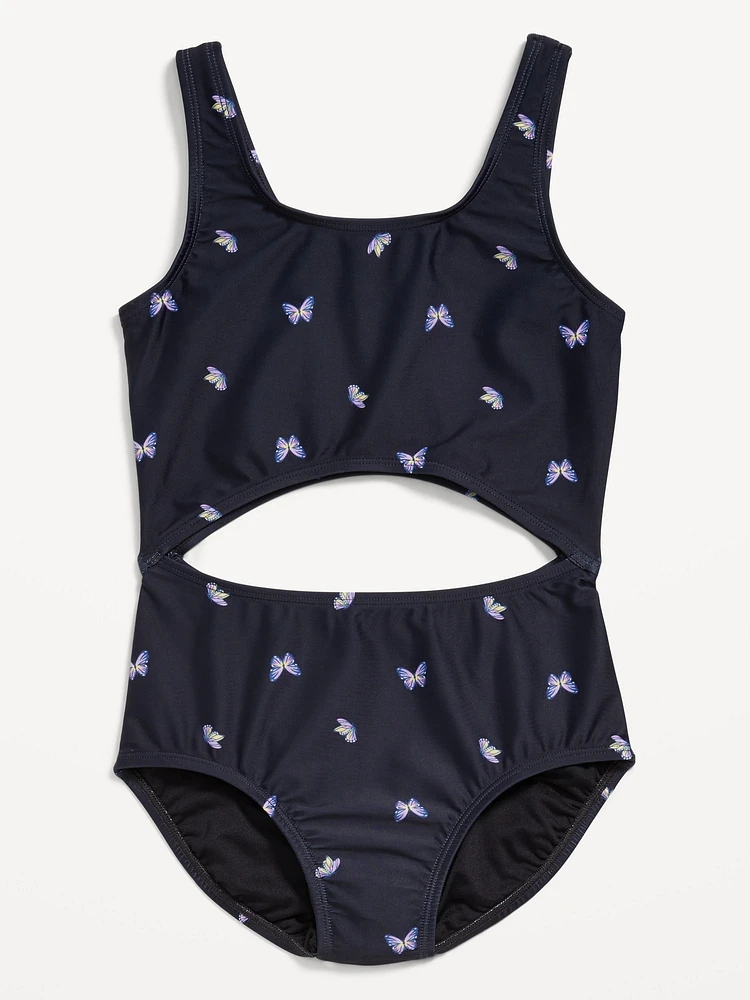 Printed Cutout One-Piece Swimsuit for Girls