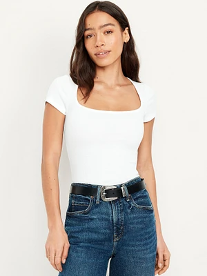 Ribbed Square-Neck T-Shirt