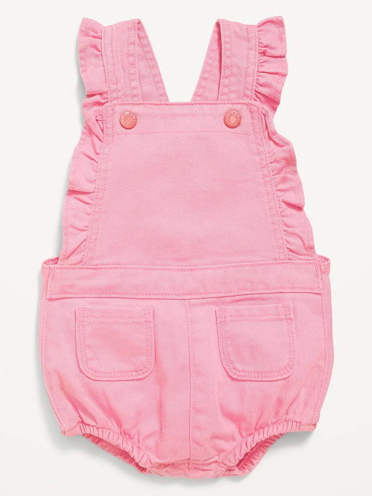 Ruffle-Trim Twill Pocket Shortalls for Baby