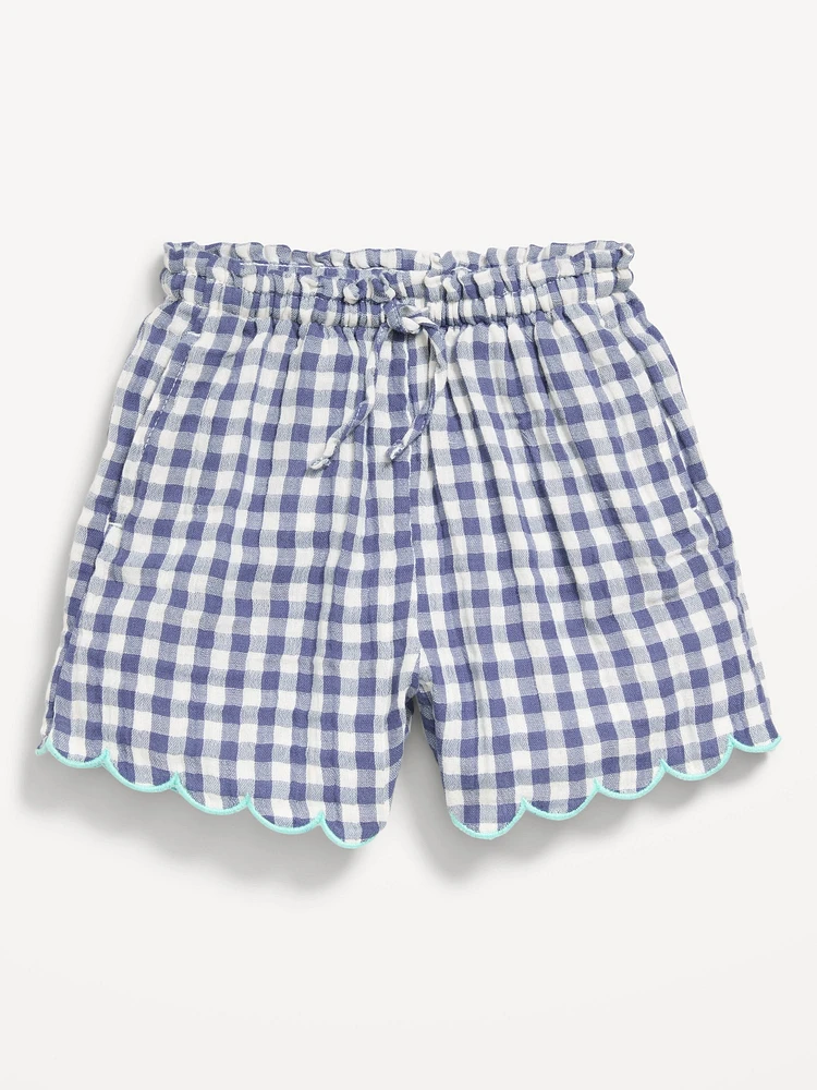 Printed Double-Weave Scallop-Trim Shorts for Toddler Girls