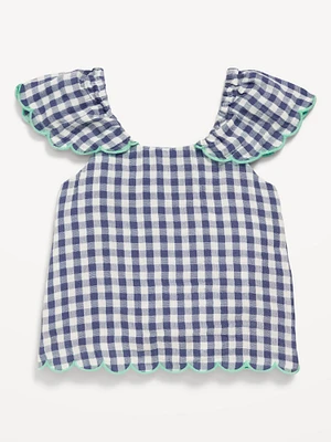 Printed Short-Sleeve Scallop-Trim Top for Toddler Girls