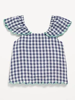 Printed Short-Sleeve Scallop-Trim Top for Toddler Girls