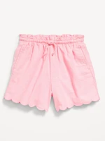 Linen-Blend Scallop-Trim Shorts for Toddler Girls